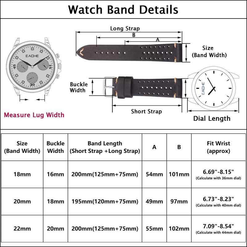 EACHE Rally Racing Leather Watch Bands 20mm Brown Leather Watch Straps Oil Waxed Leather Straps Retro Brown - Image 2